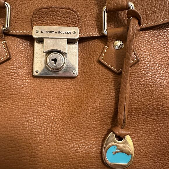 Vintage Dooney & Bourke Flap Lock Pebble Leather Satchel Chestnut Brown - Picture 2 of 9